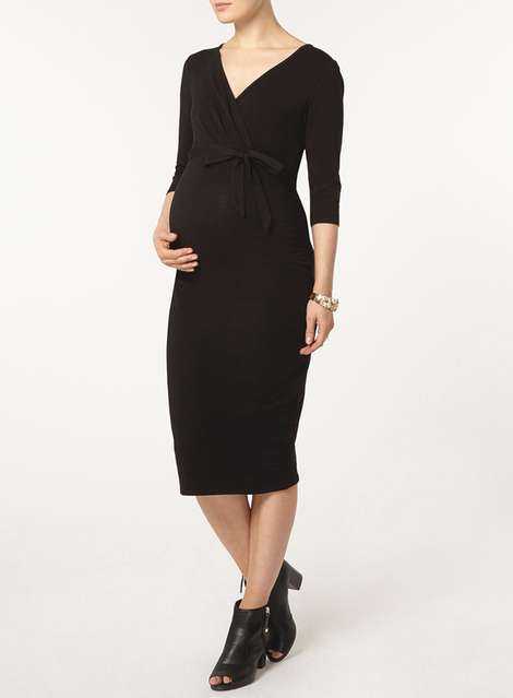 **Maternity Black Self-Tie Ruched Dress